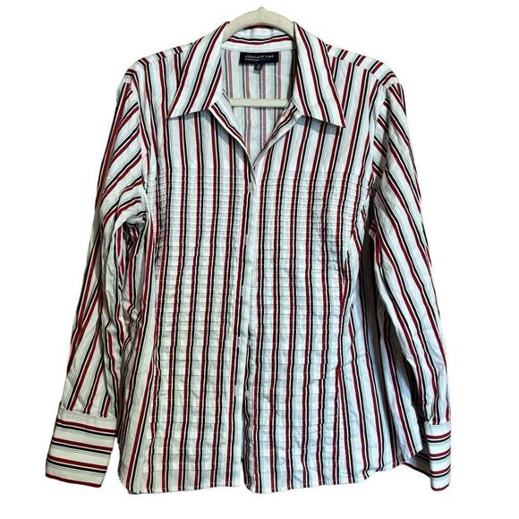 Jones New York Top Womens 2X Multicolor Stripe Button Up Long Sleeve Blouse - Picture 1 of 8